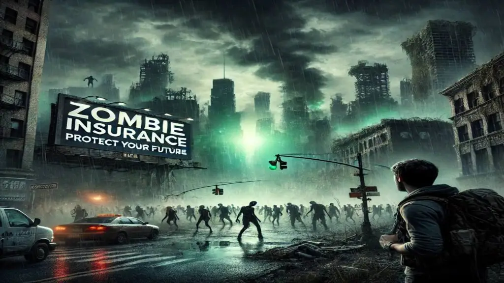 zombie insurance ad in desolate city