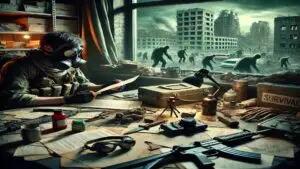 man in survival mode with zombies outside