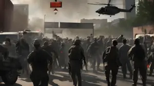 clashing military and zombies in an apocalypse